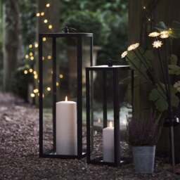 Bowen Large Black Garden Lantern with White TruGlow® Candle - thumbnail 2