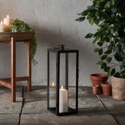 Bowen Large Black Garden Lantern with White TruGlow® Candle - thumbnail 1