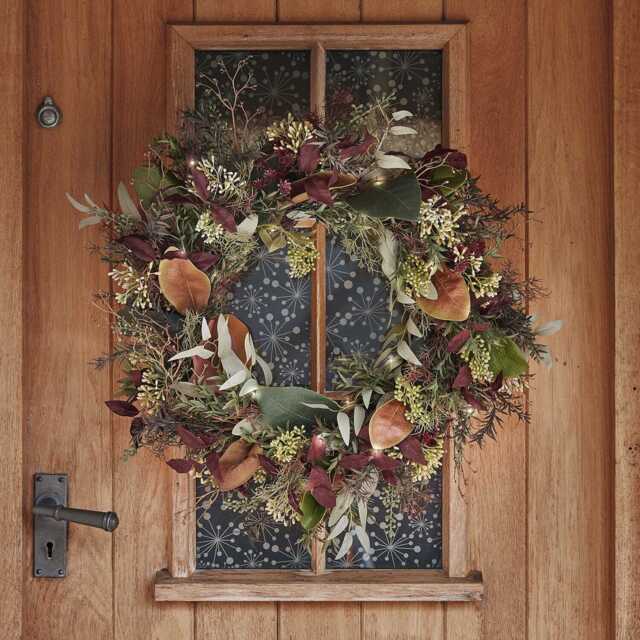 60cm Pre Lit Autumn Winter Wreath - image 1