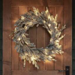 60cm Pre Lit Outdoor Snowy Christmas Wreath - thumbnail 1