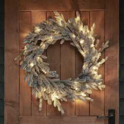 60cm Pre Lit Outdoor Snowy Christmas Wreath - thumbnail 1