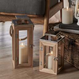Salcombe Wooden Lantern Duo with TruGlow® Candles - thumbnail 2