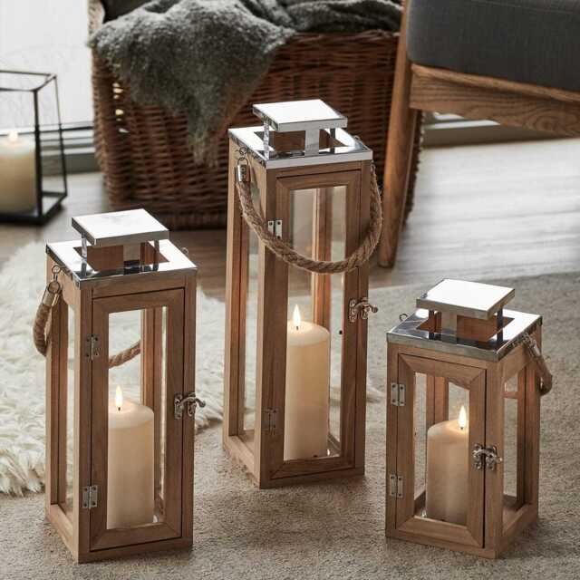 Salcombe Wooden Lantern Trio with TruGlow® LED Candles - image 1