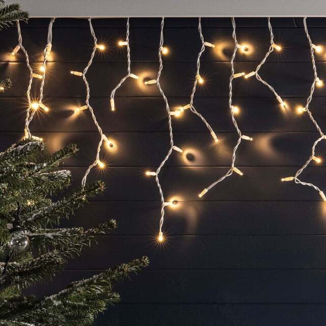 Pro Connect 24m 1200 Traditional Warm White Connectable Icicle Lights White Cable - image 1