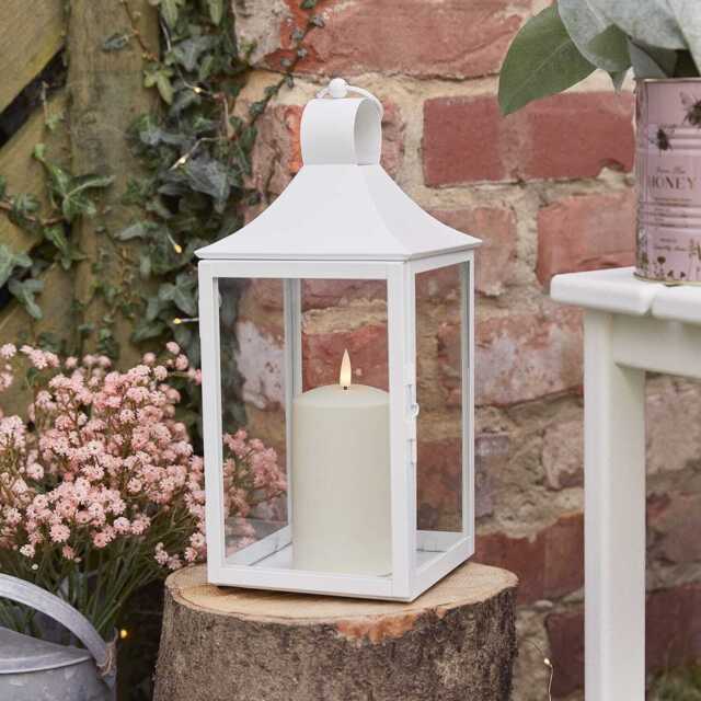 34cm Albury White Garden Lantern with TruGlow® Candle - image 1