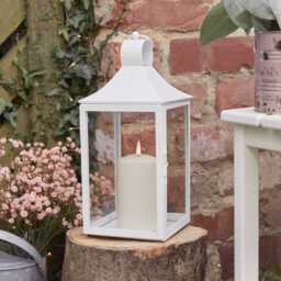 34cm Albury White Garden Lantern with TruGlow® Candle - thumbnail 1