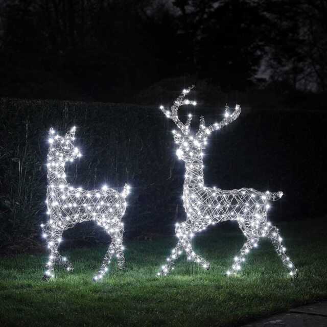 Solar Powered Studley Stag & Doe Dual Colour LED Light Up Reindeer Duo - image 1