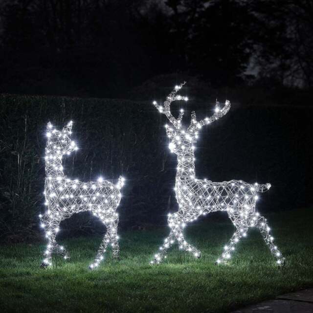 Solar Powered Studley Stag & Doe Dual Colour LED Light Up Reindeer Duo - image 1