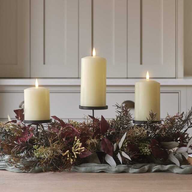 70cm Autumn Winter Trio Candle Holder with TruGlow® Pillar Candles - image 1