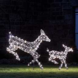 Solar Powered Regular Harlow Rattan Doe & Fawn Dual Colour LED Light Up Reindeer