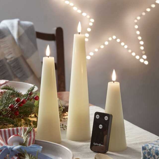 TruGlow® Ivory Cone LED Pillar Candle Trio - image 1