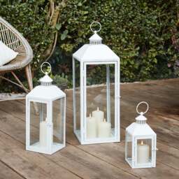 Perth White Garden Lantern Trio with TruGlow® Candles - thumbnail 1