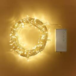 200 Warm White LED Outdoor Battery Fairy Lights On Clear Cable - thumbnail 2