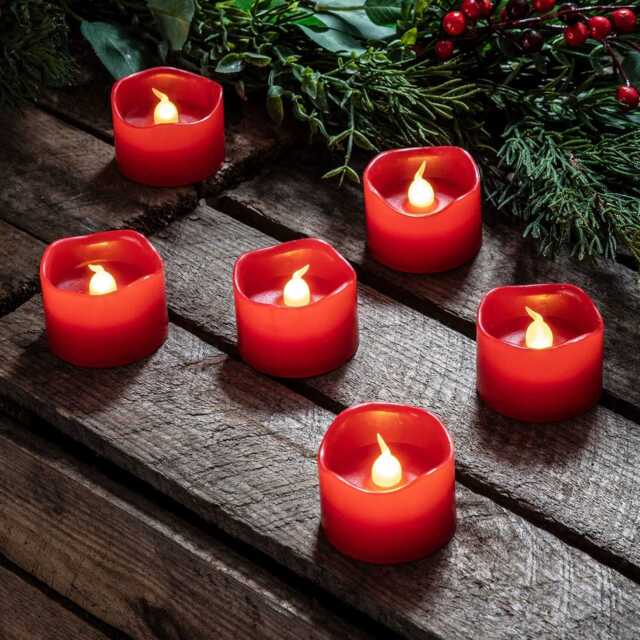 6 Red Wax Battery LED Votive Candles - image 1