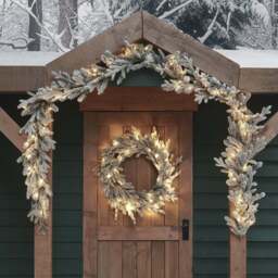Pre Lit Outdoor Snowy Christmas Wreath & Garland - thumbnail 1
