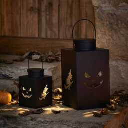 2 Black Metal Outdoor Halloween Lanterns - thumbnail 1