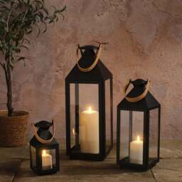Brixham Leather Handle Lantern Trio with TruGlow® Candles - thumbnail 2
