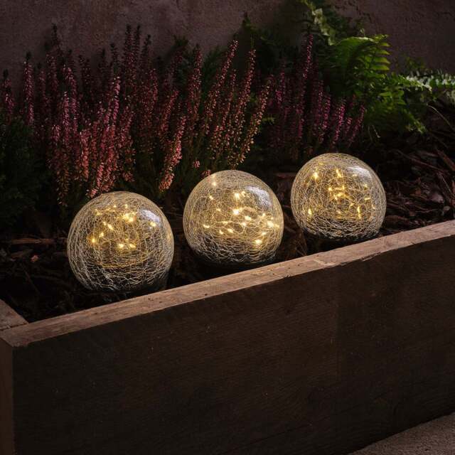 Set of 3 Crackle Glass Solar Stake Lights - image 1