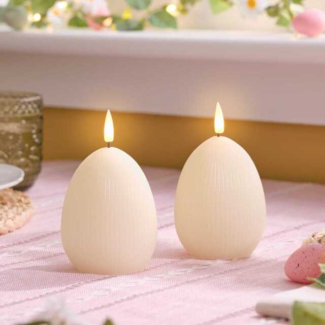 TruGlow® Ivory Ribbed LED Egg Candle Duo with Remote Control - image 1