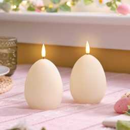 TruGlow® Ivory Ribbed LED Egg Candle Duo with Remote Control - thumbnail 1