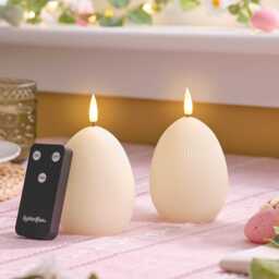 TruGlow® Ivory Ribbed LED Egg Candle Duo with Remote Control - thumbnail 2