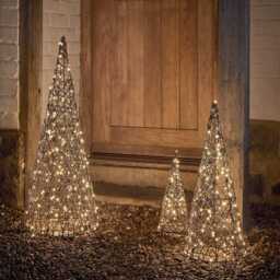 Studley Rattan Cone Outdoor Christmas Decoration Trio - thumbnail 2