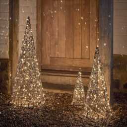Studley Rattan Cone Outdoor Christmas Decoration Trio - thumbnail 1