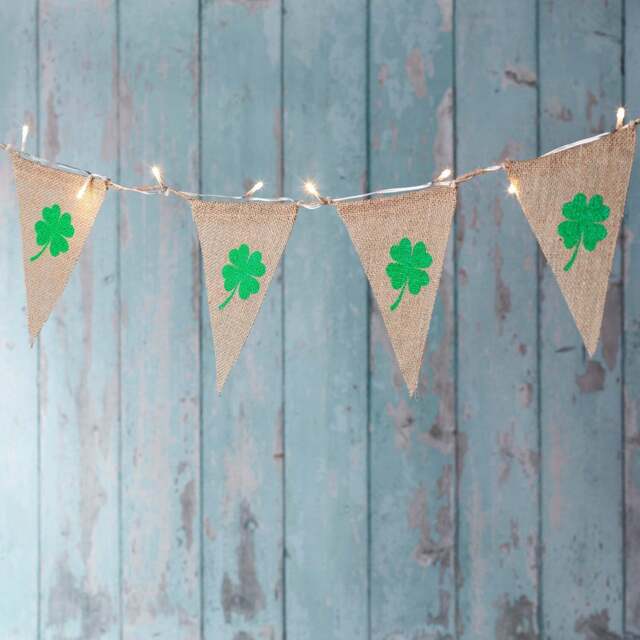 Shamrock Hessian LED Bunting St Patricks Day Decoration - image 1