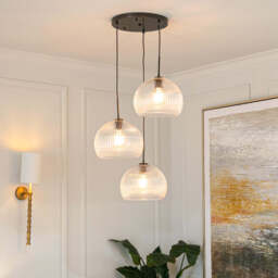 Astley Three Pendant - Dark Bronze, Fitting with Bulb & Large Ellyn Shade
