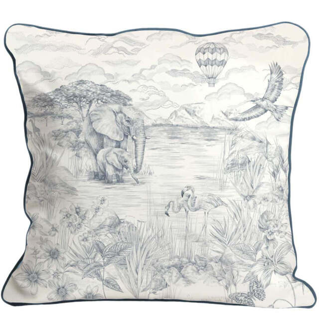 Lyons Den Elephant Lake Cushion - Victoria Sanders, Baby Blue