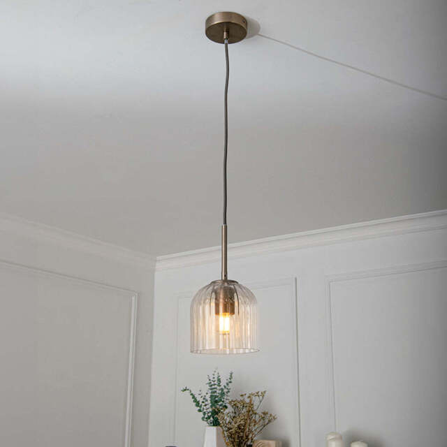 Astley Pendant in Antique Brass, Fitting with Bulb & Keeton Shade