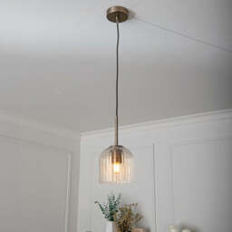 Astley Pendant in Antique Brass, Fitting with Bulb & Keeton Shade