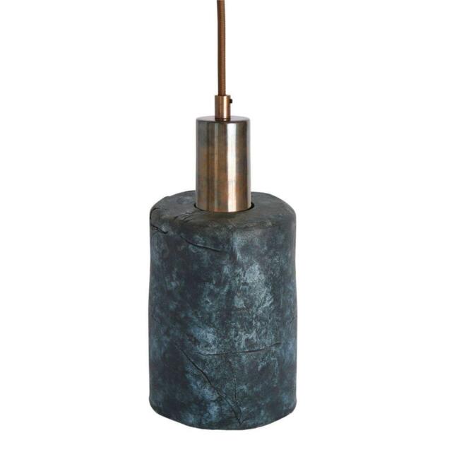 Senna Organic Ceramic Cylinder Pendant - Blue Earth, Antique Brass