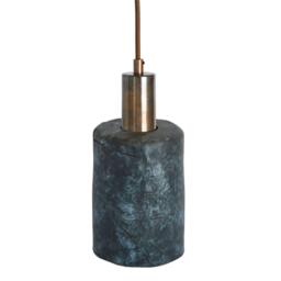 Senna Organic Ceramic Cylinder Pendant - Blue Earth, Antique Brass