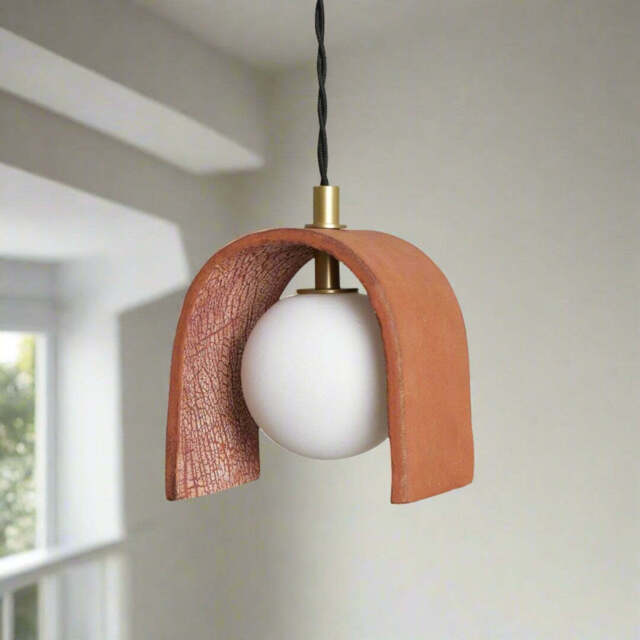 Tansy Minimalist Organic Ceramic Pendant - Red Iron - Mullan Lighting, 100cm