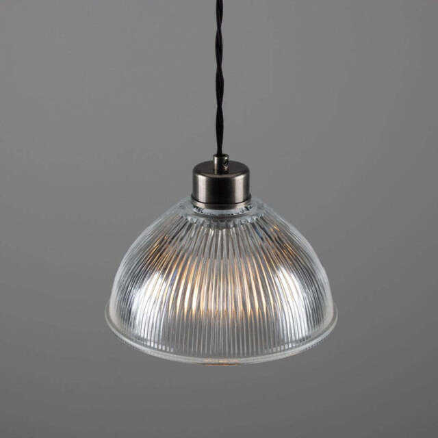 Boston Industrial Holophane Pendant Light - Mullan Lighting, 100cm / Antique Silver