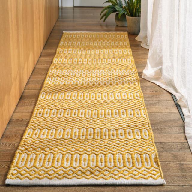 Reversible Geometric Outdoor Rug & Runner - Mustard, 66 x 240cm Runner