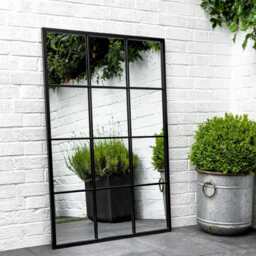 Black Rectangular Window Pane Outdoor Mirror, Large