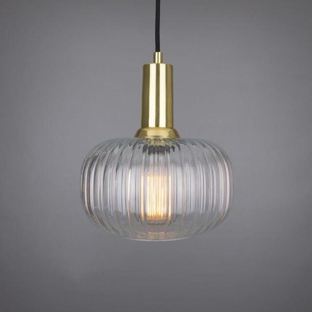 Nehir Reeded Glass and Brass Pendant 20cm - Mullan Lighting, 100cm