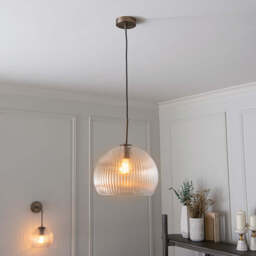 Astley Pendant in Antique Brass, Fitting with Bulb & Large Ellyn Shade
