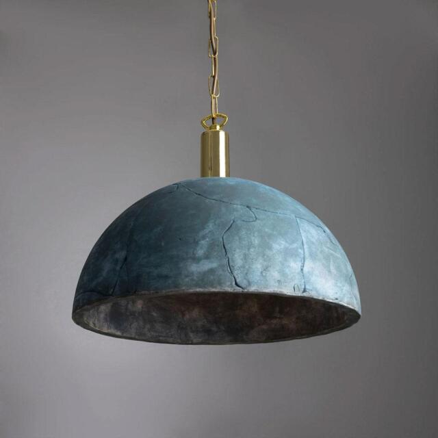 Kauri Ceramic Dome Pendant - Blue Earth - Mullan Lighting, 200cm / Polished Brass