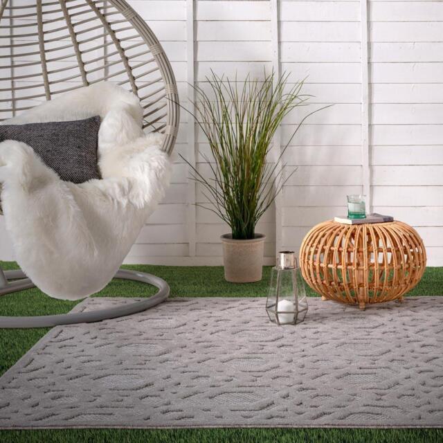 Geometric Lattice Outdoor Rug - Silver, 120 x 170cm