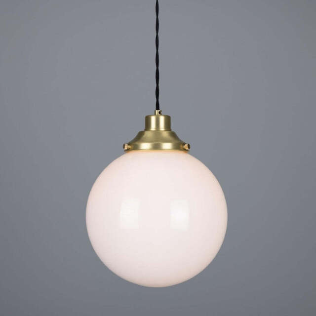 Gentry 25cm Opal Globe Pendant Light - Mullan Lighting, Satin Brass