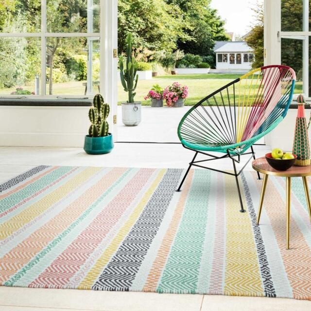 Boho Striped Patio Rug - Pastel, 120 x 170cm