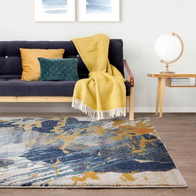 Abstract Resonance Blue & Gold Rug, 120cm x 170cm