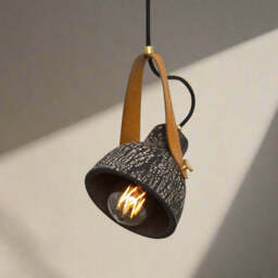 Pera Ceramic Pendant with Rescued Fire Hose Strap - Black Clay - Mullan Lighting, 100cm