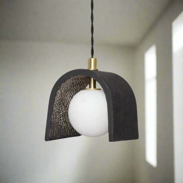 Tansy Minimalist Organic Ceramic Pendant - Black Clay - Mullan Lighting, 100cm