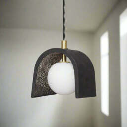 Tansy Minimalist Organic Ceramic Pendant - Black Clay - Mullan Lighting, 100cm