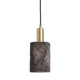Senna Organic Ceramic Cylinder Pendant - Black Clay - Mullan Lighting, Satin Brass