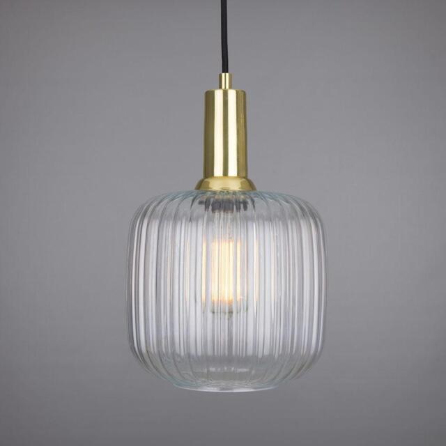 Nahla Reeded Glass and Brass Pendant 20cm - Mullan Lighting, 100cm